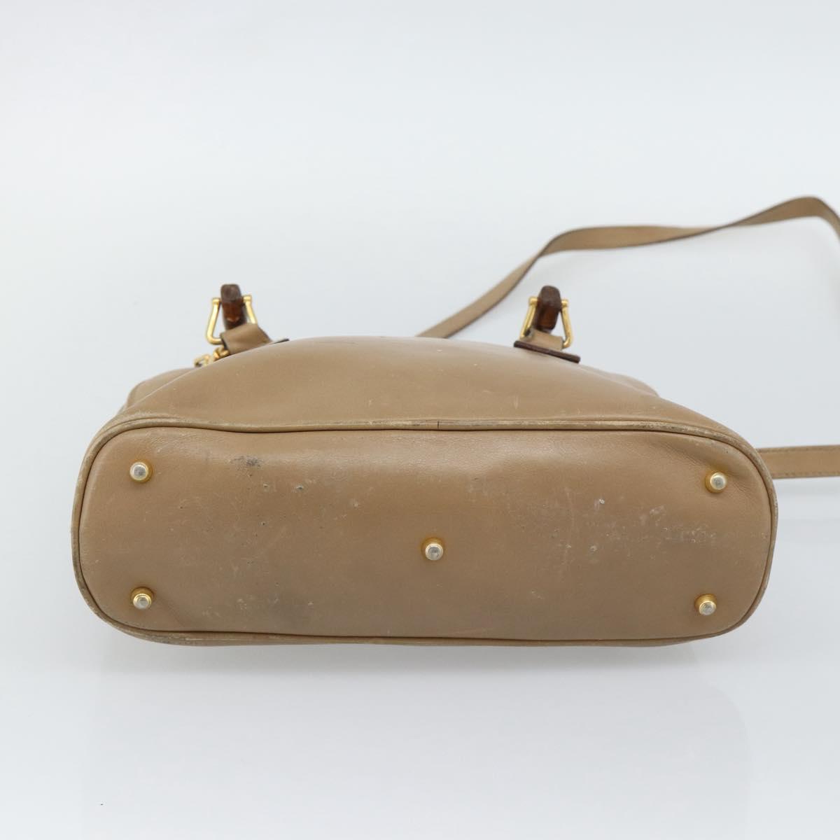 GUCCI Bamboo Hand Bag Leather 2way Beige Gold 000 1046 0290 Auth bs36282