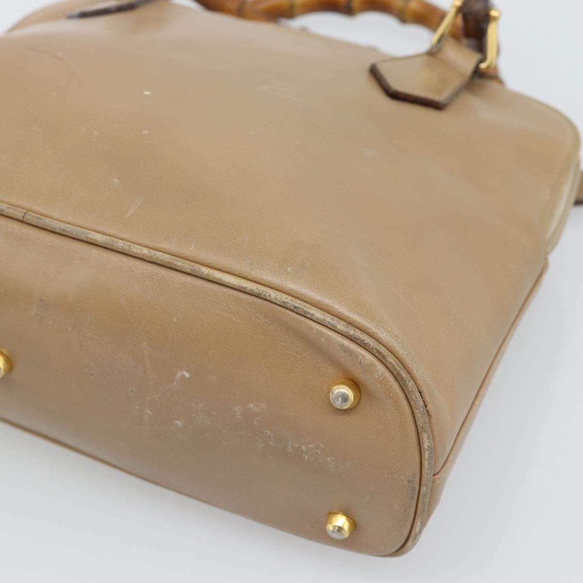 GUCCI Bamboo Hand Bag Leather 2way Beige Gold 000 1046 0290 Auth bs36282