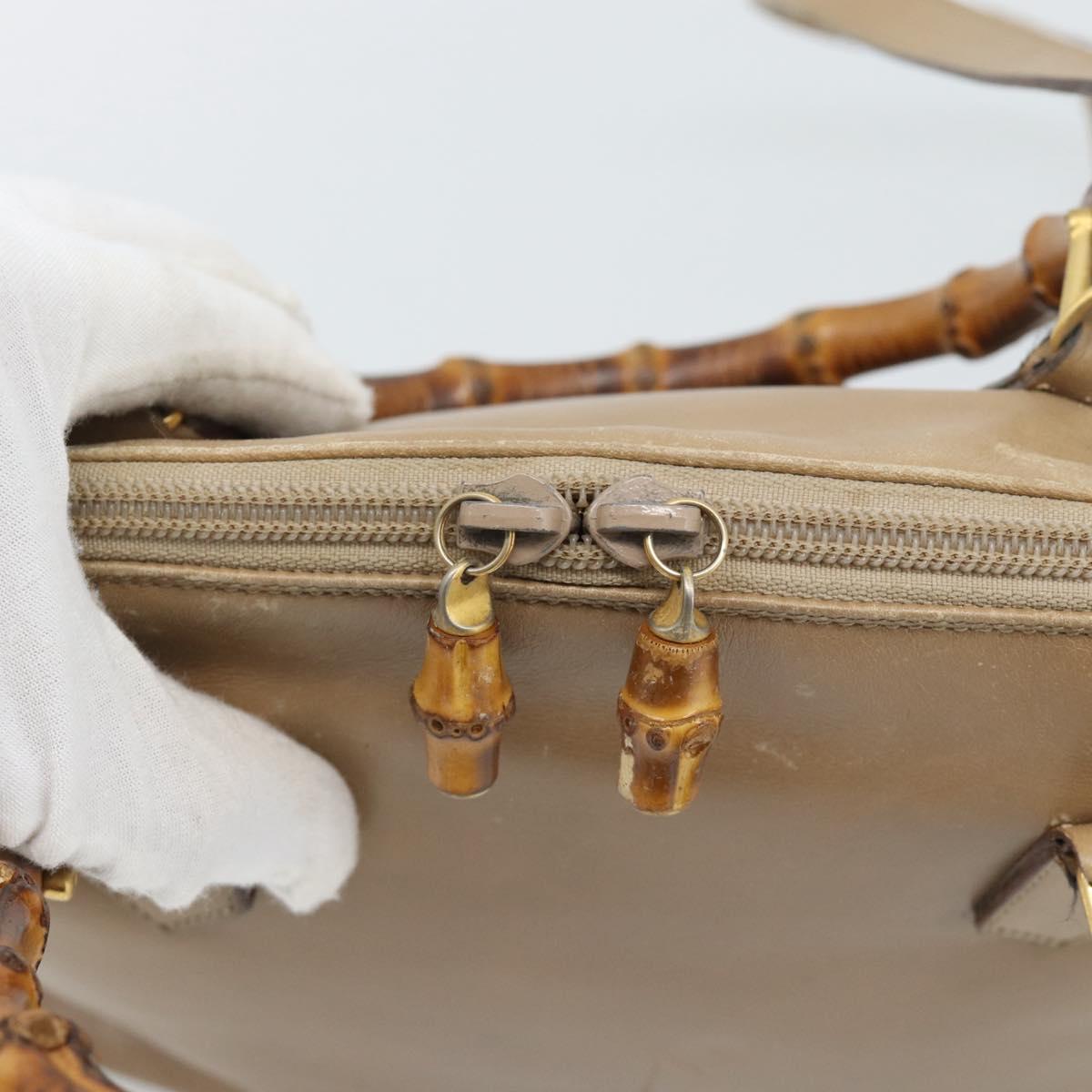 GUCCI Bamboo Hand Bag Leather 2way Beige Gold 000 1046 0290 Auth bs36282