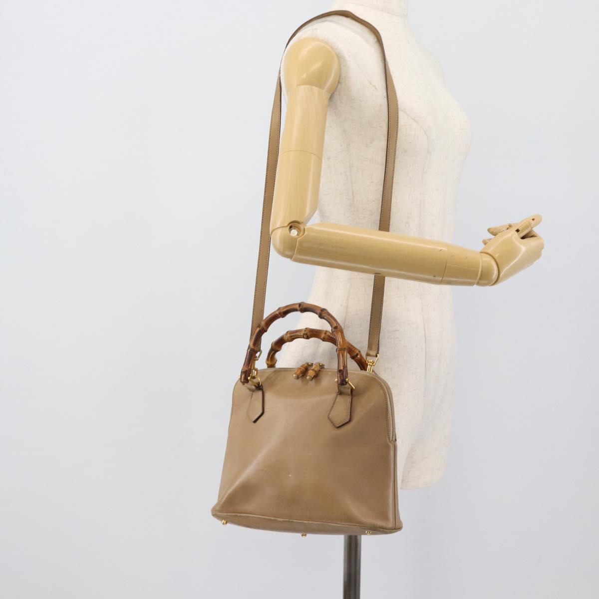 GUCCI Bamboo Hand Bag Leather 2way Beige Gold 000 1046 0290 Auth bs36282