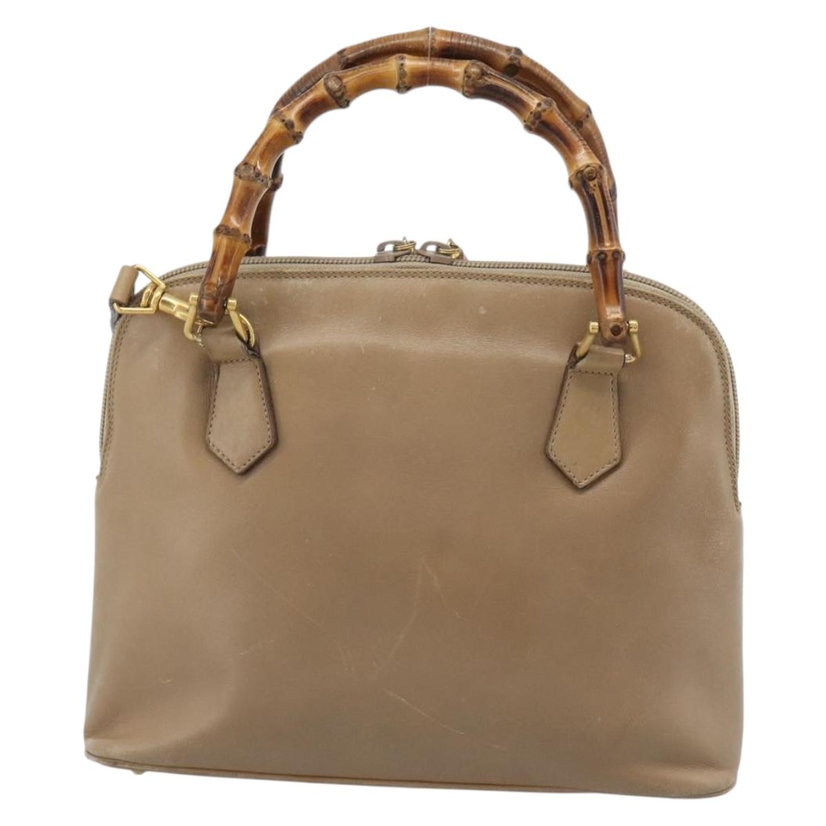 GUCCI Bamboo Hand Bag Leather 2way Beige Gold 000 1046 0290 Auth bs36282