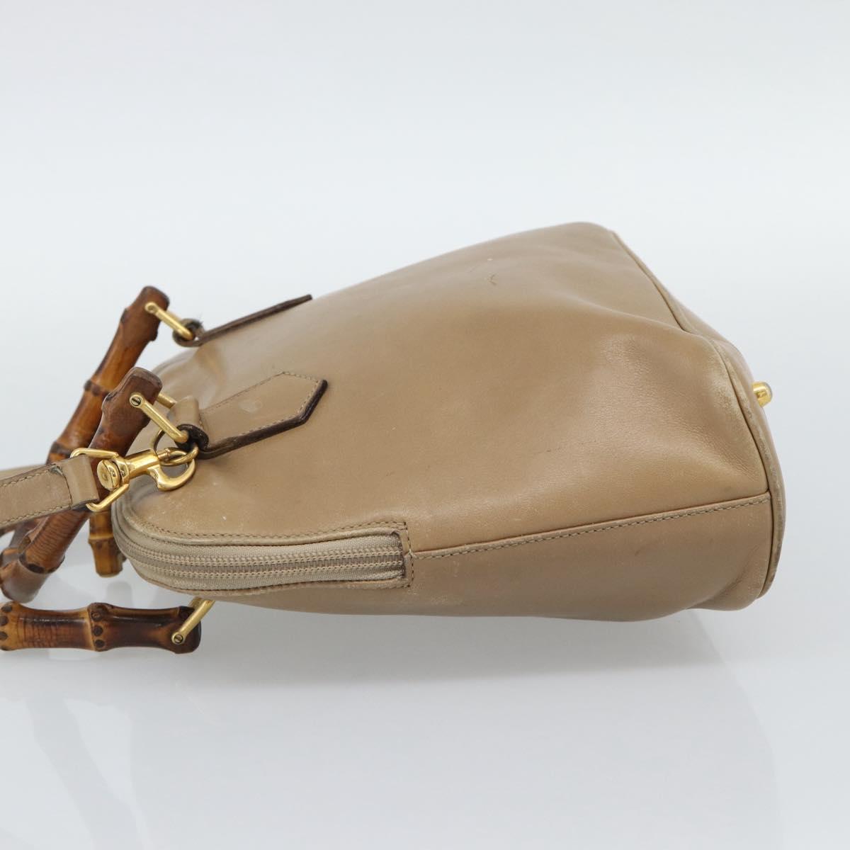 GUCCI Bamboo Hand Bag Leather 2way Beige Gold 000 1046 0290 Auth bs36282