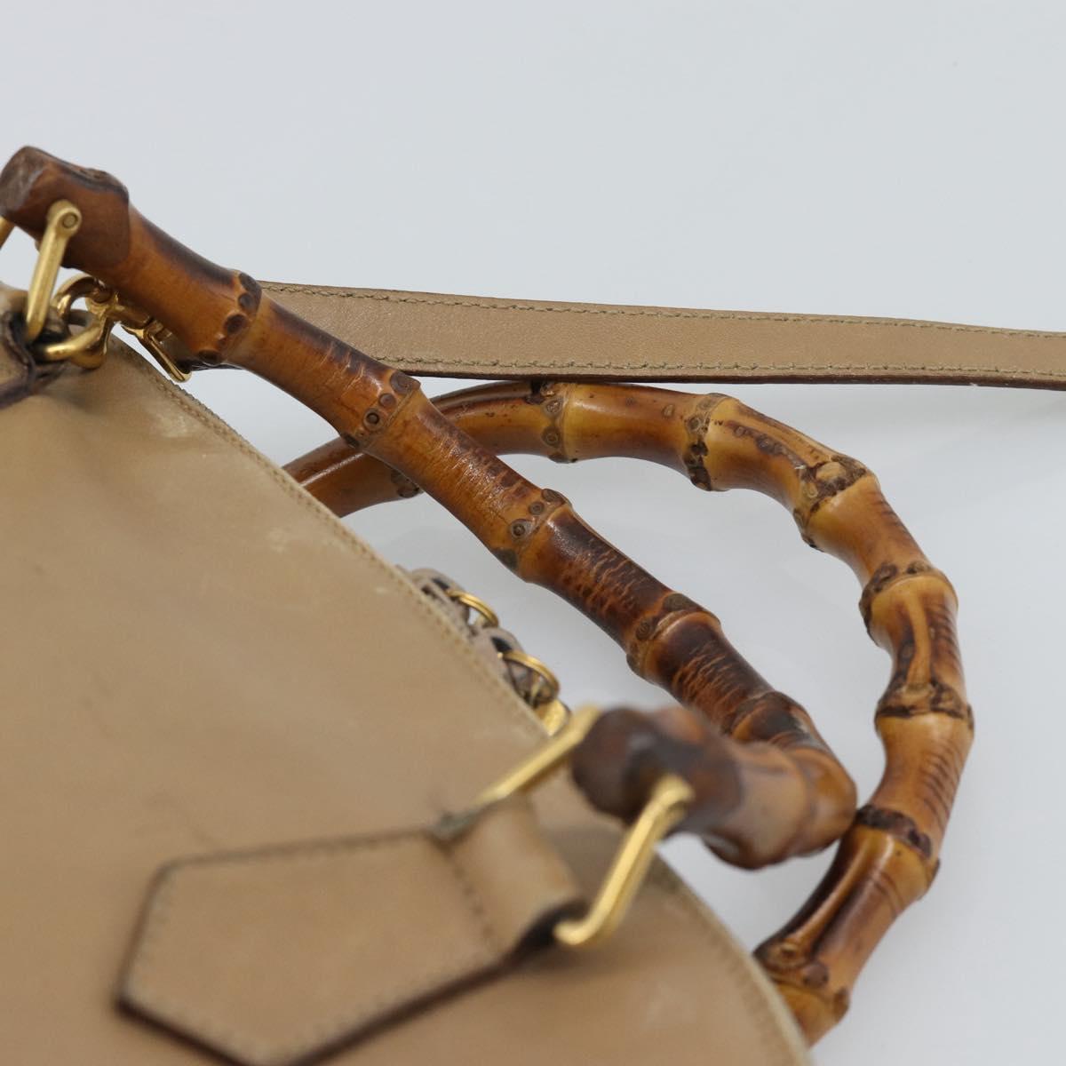 GUCCI Bamboo Hand Bag Leather 2way Beige Gold 000 1046 0290 Auth bs36282