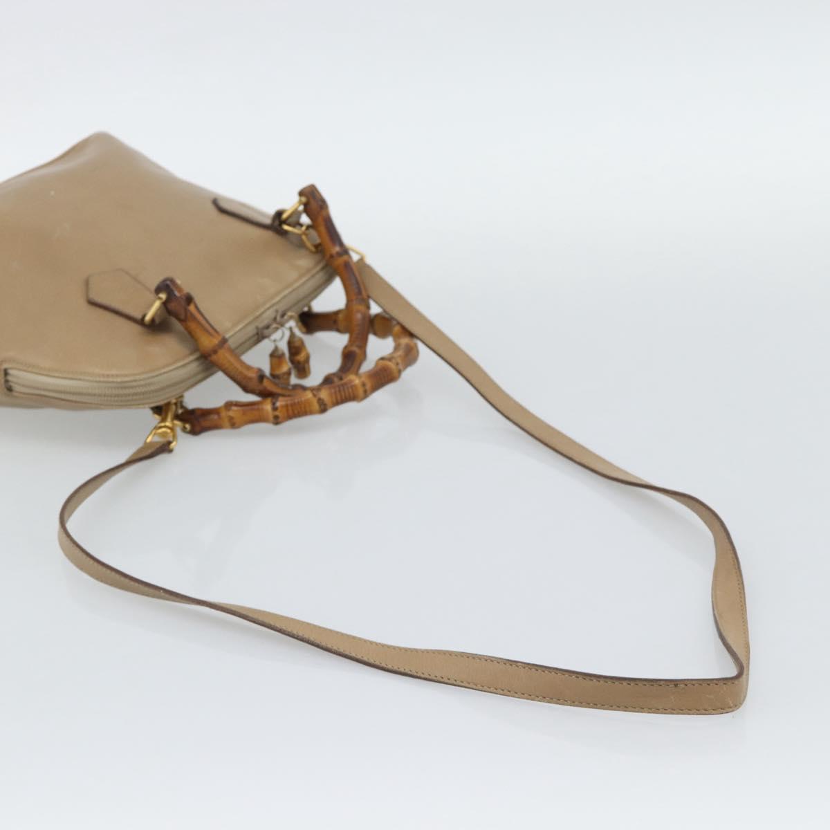 GUCCI Bamboo Hand Bag Leather 2way Beige Gold 000 1046 0290 Auth bs36282