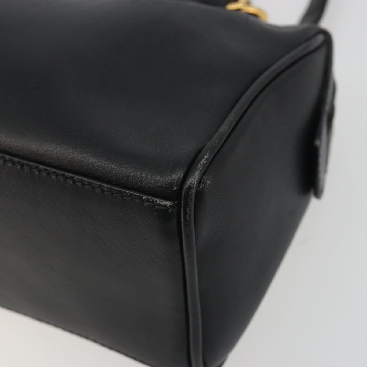 GUCCI Bamboo Hand Bag Leather 2way Black Gold 007 122 0232 Auth bs36283