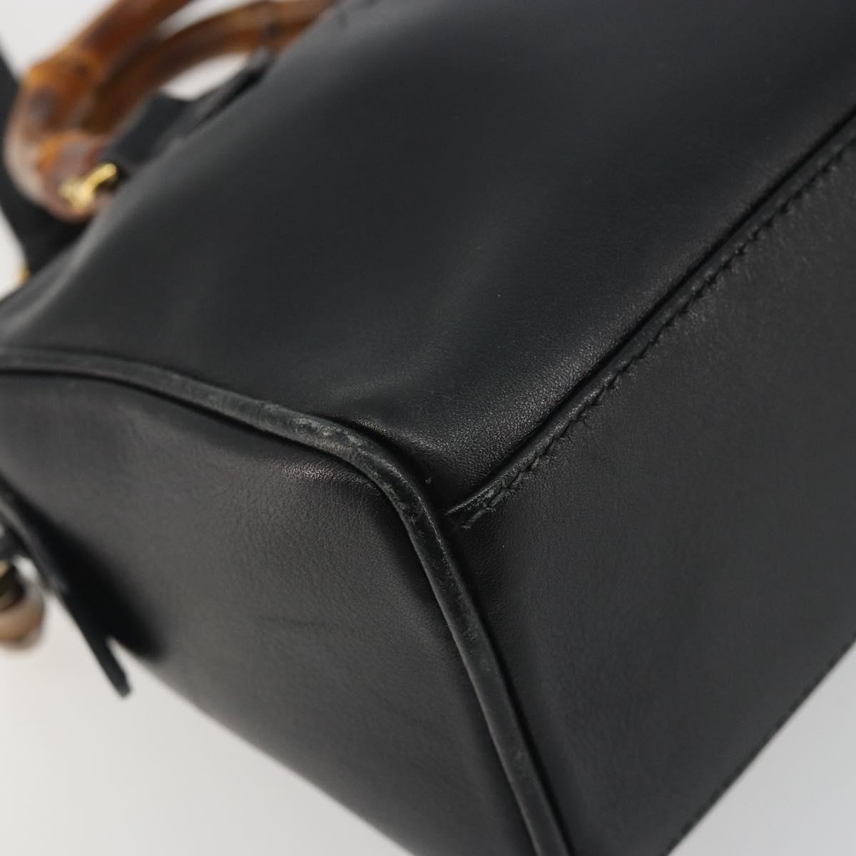 GUCCI Bamboo Hand Bag Leather 2way Black Gold 007 122 0232 Auth bs36283