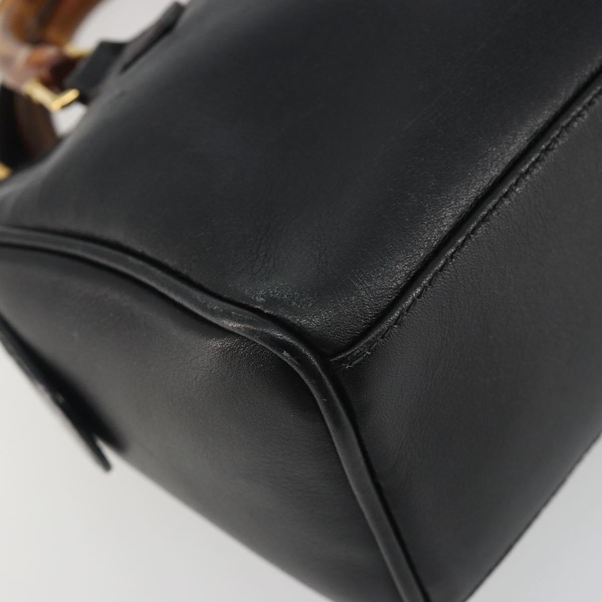 GUCCI Bamboo Hand Bag Leather 2way Black Gold 007 122 0232 Auth bs36283