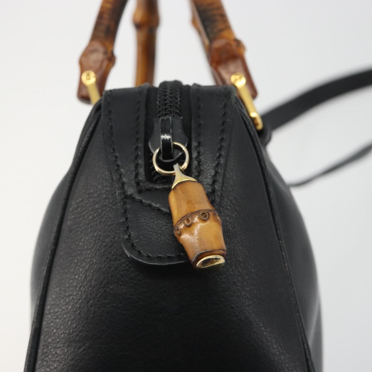 GUCCI Bamboo Hand Bag Leather 2way Black Gold 007 122 0232 Auth bs36283