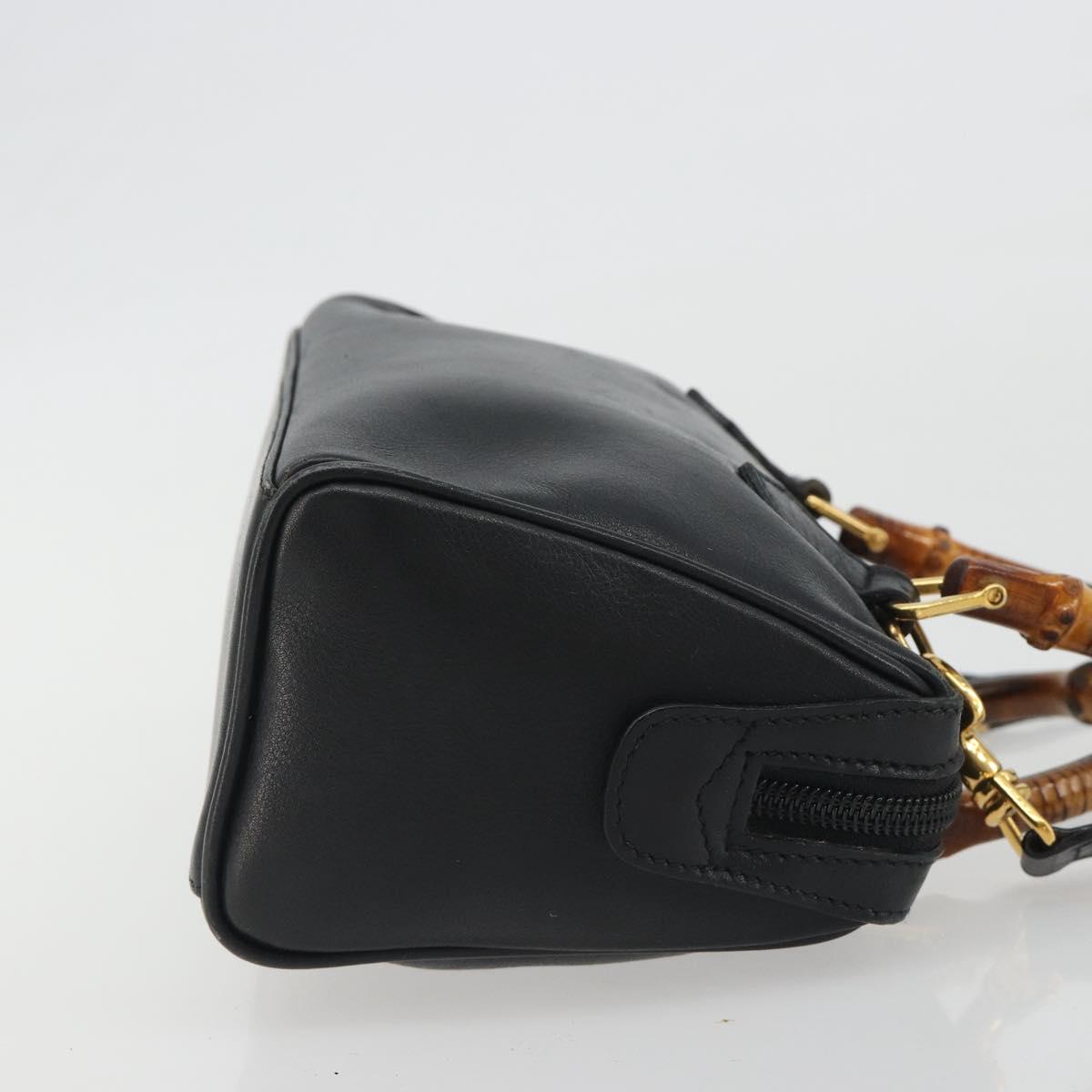 GUCCI Bamboo Hand Bag Leather 2way Black Gold 007 122 0232 Auth bs36283