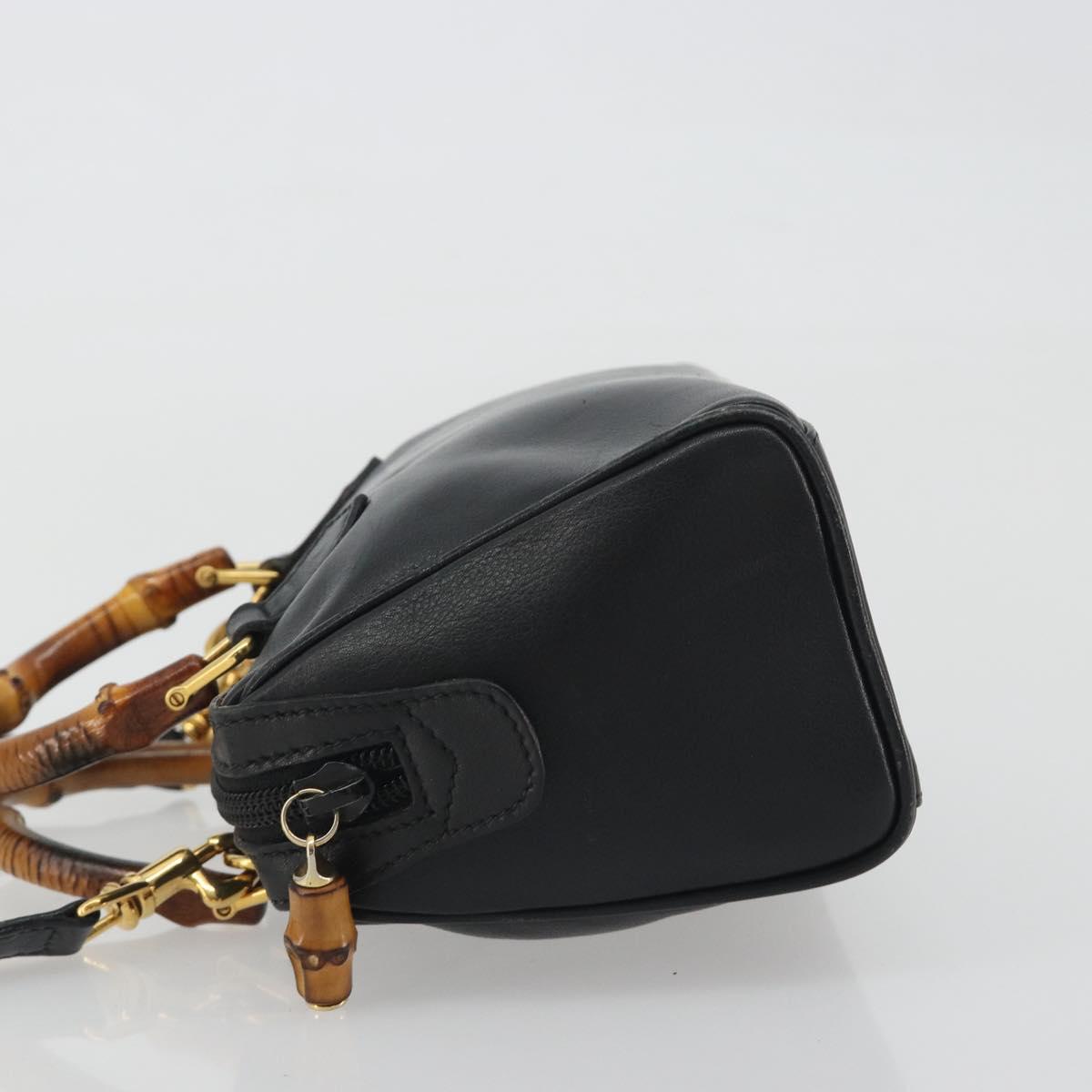 GUCCI Bamboo Hand Bag Leather 2way Black Gold 007 122 0232 Auth bs36283