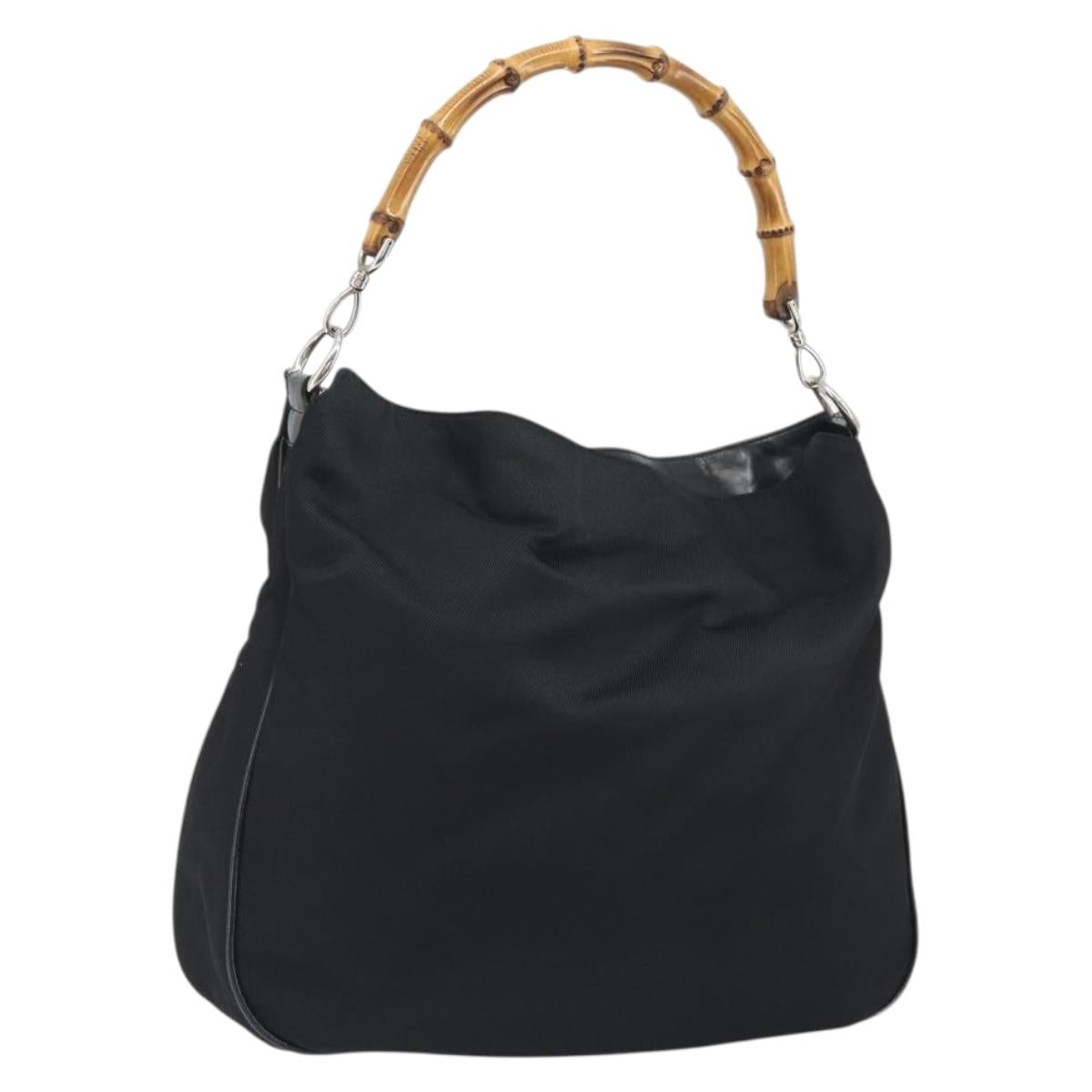 GUCCI Bamboo Hand Bag Nylon Black Silver 001 1998 1577 Auth bs36284