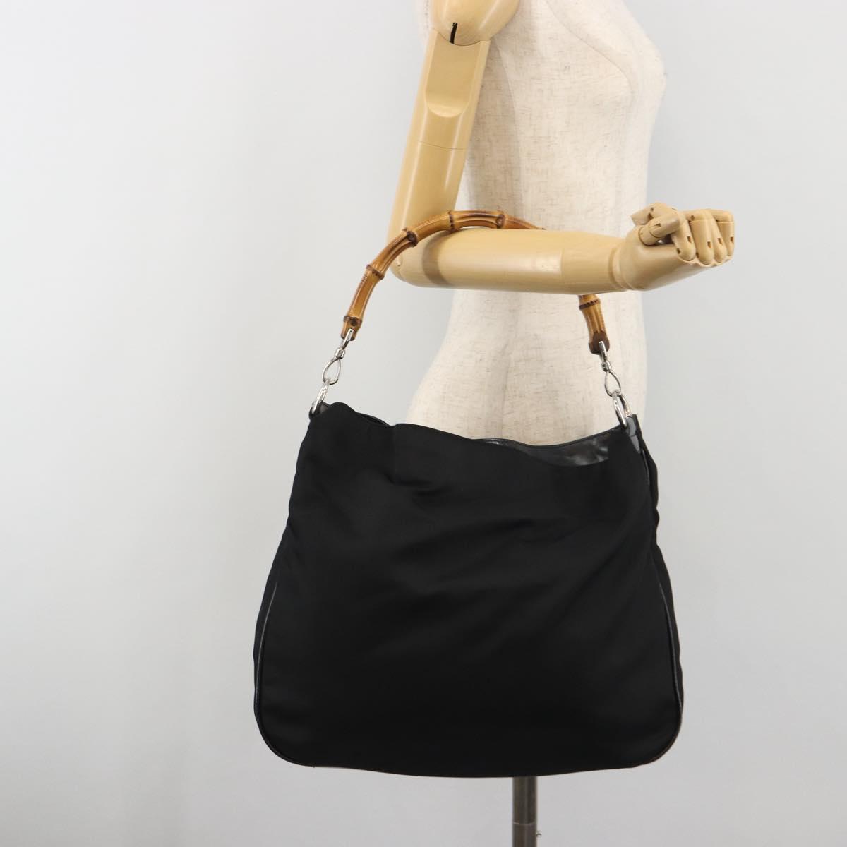 GUCCI Bamboo Hand Bag Nylon Black Silver 001 1998 1577 Auth bs36284