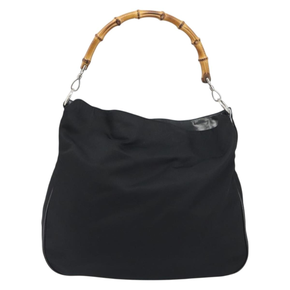 GUCCI Bamboo Hand Bag Nylon Black Silver 001 1998 1577 Auth bs36284