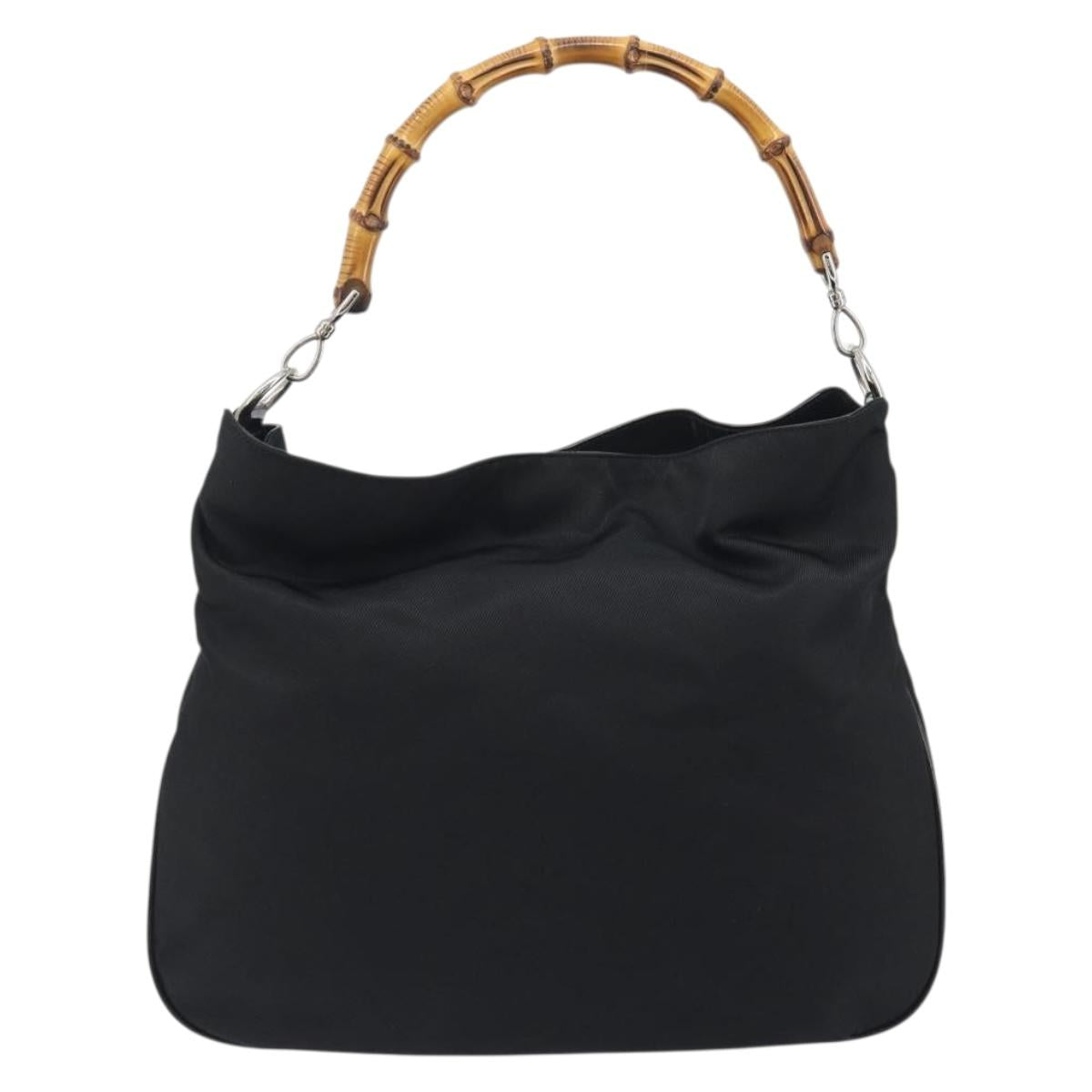 GUCCI Bamboo Hand Bag Nylon Black Silver 001 1998 1577 Auth bs36284
