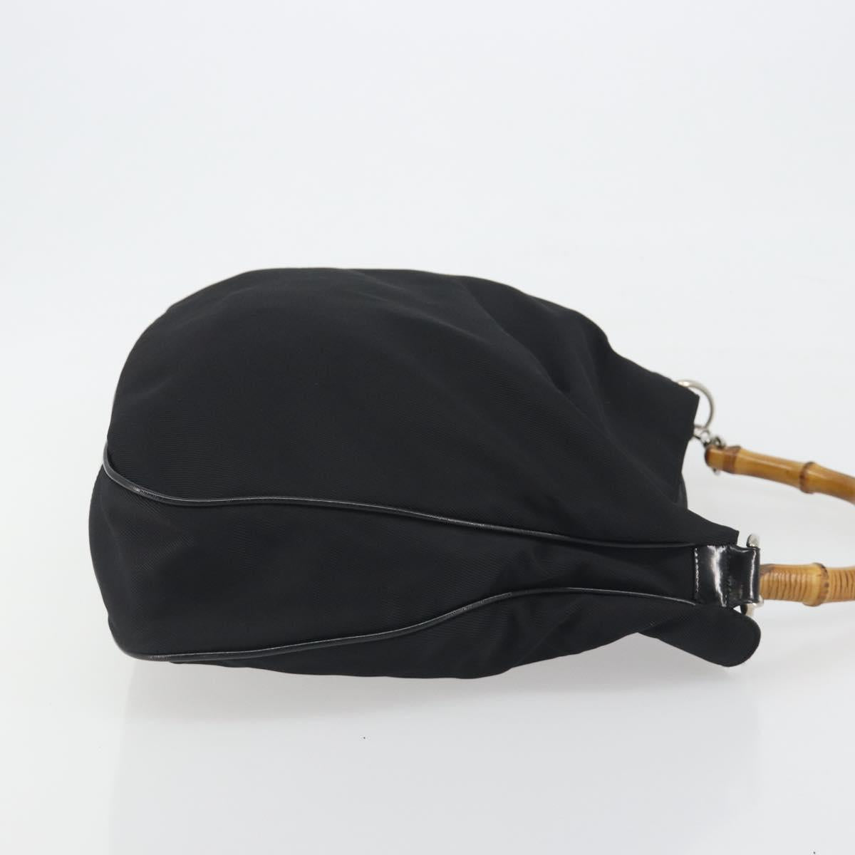 GUCCI Bamboo Hand Bag Nylon Black Silver 001 1998 1577 Auth bs36284