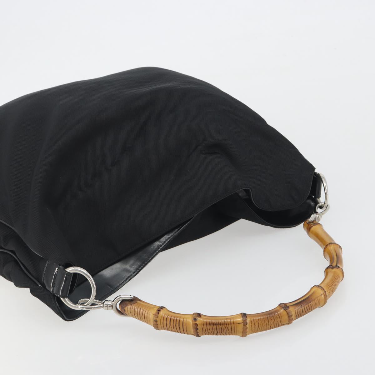 GUCCI Bamboo Hand Bag Nylon Black Silver 001 1998 1577 Auth bs36284