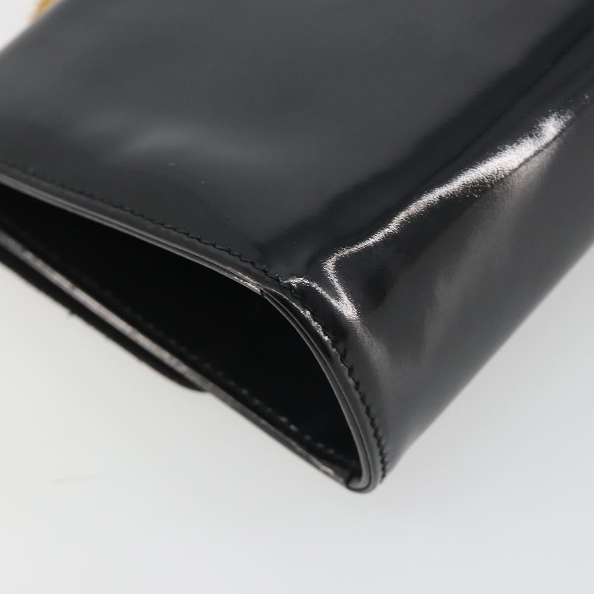 BALLY Chain Shoulder Bag Patent Leather Black Gold Auth bs36285A