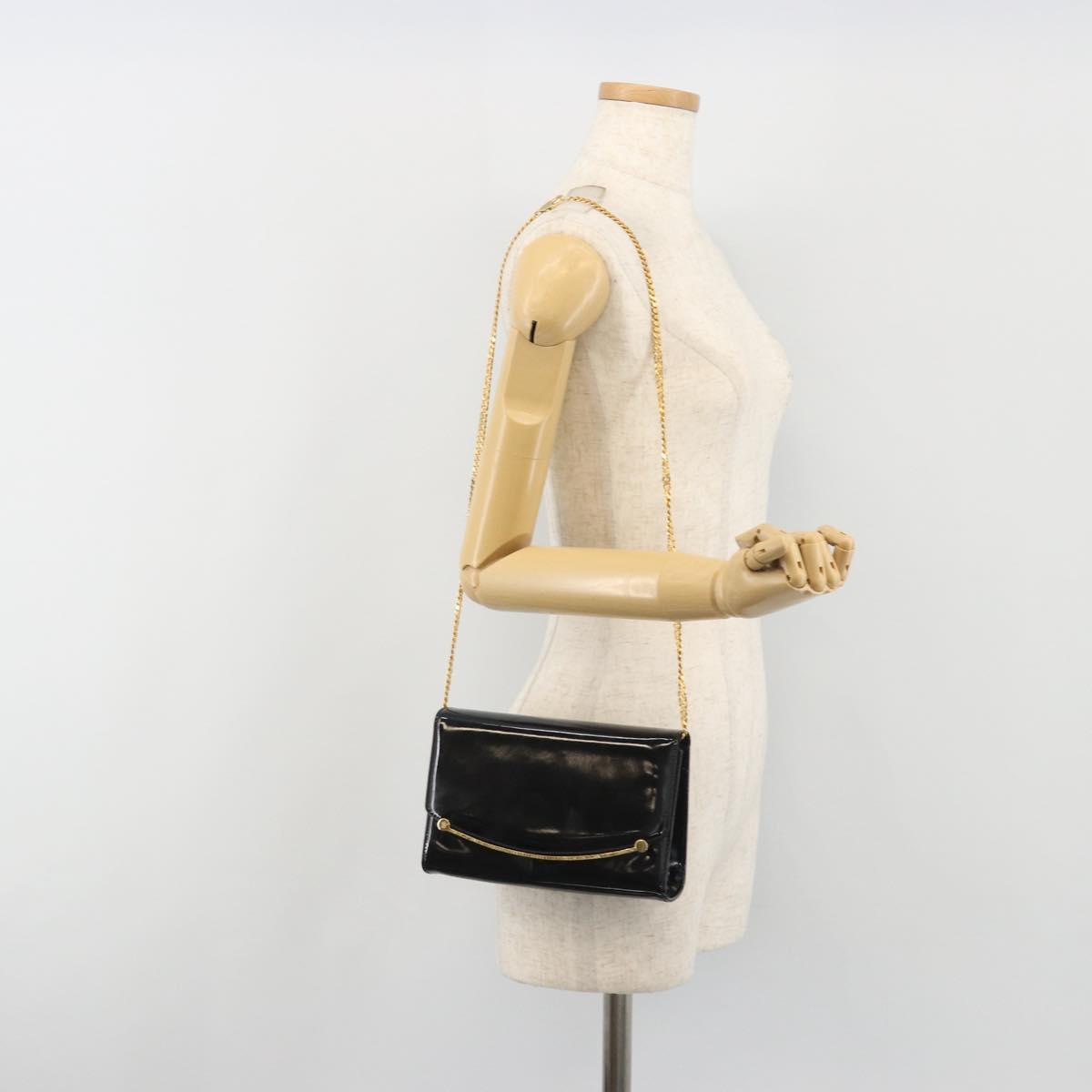 BALLY Chain Shoulder Bag Patent Leather Black Gold Auth bs36285A