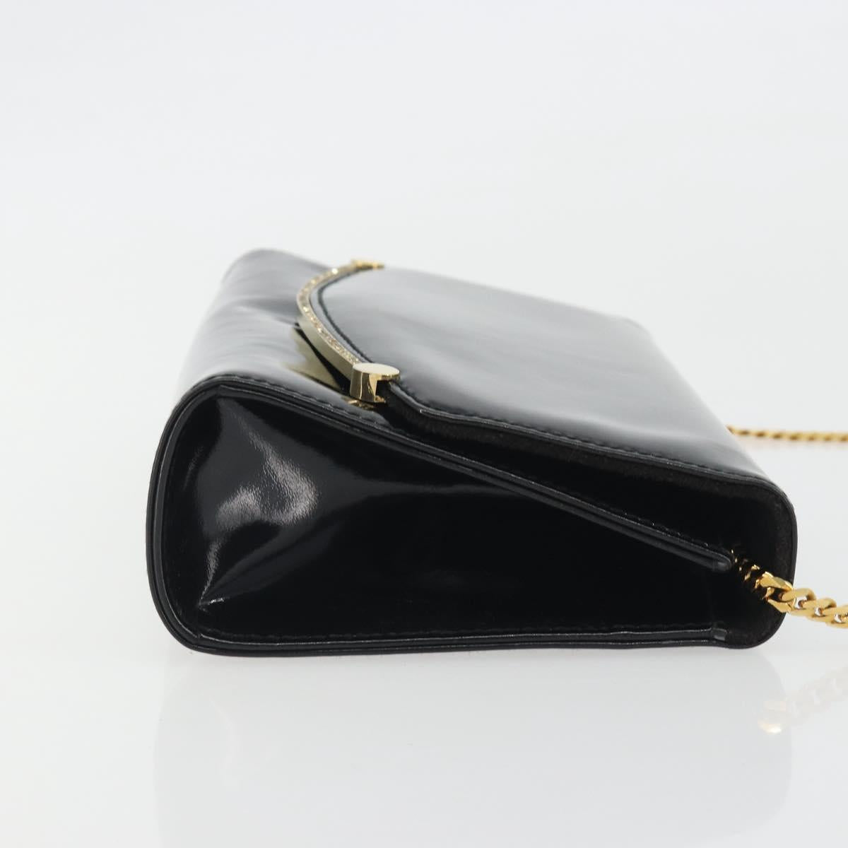 BALLY Chain Shoulder Bag Patent Leather Black Gold Auth bs36285A
