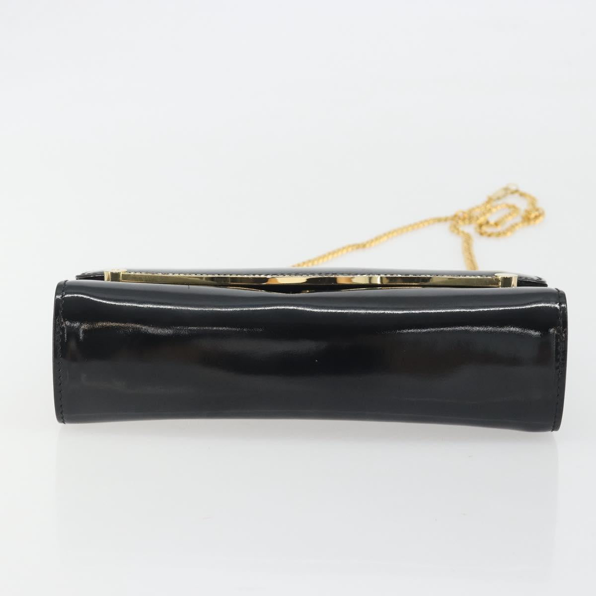 BALLY Chain Shoulder Bag Patent Leather Black Gold Auth bs36285A