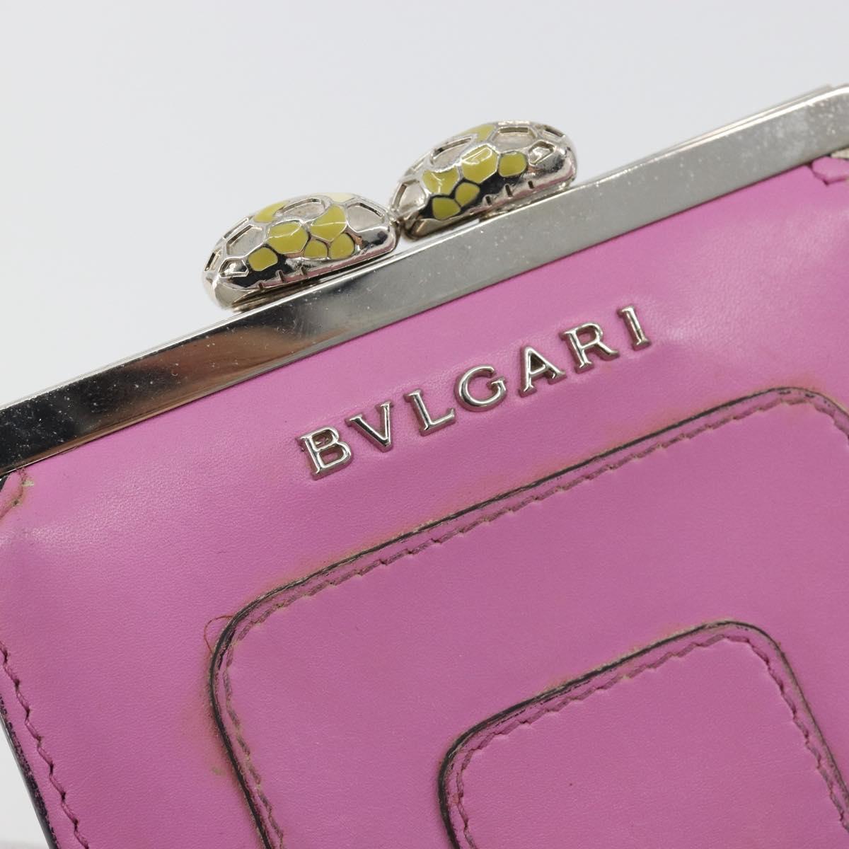 BVLGARI Coin Purse Leather Pink Silver Auth bs36286