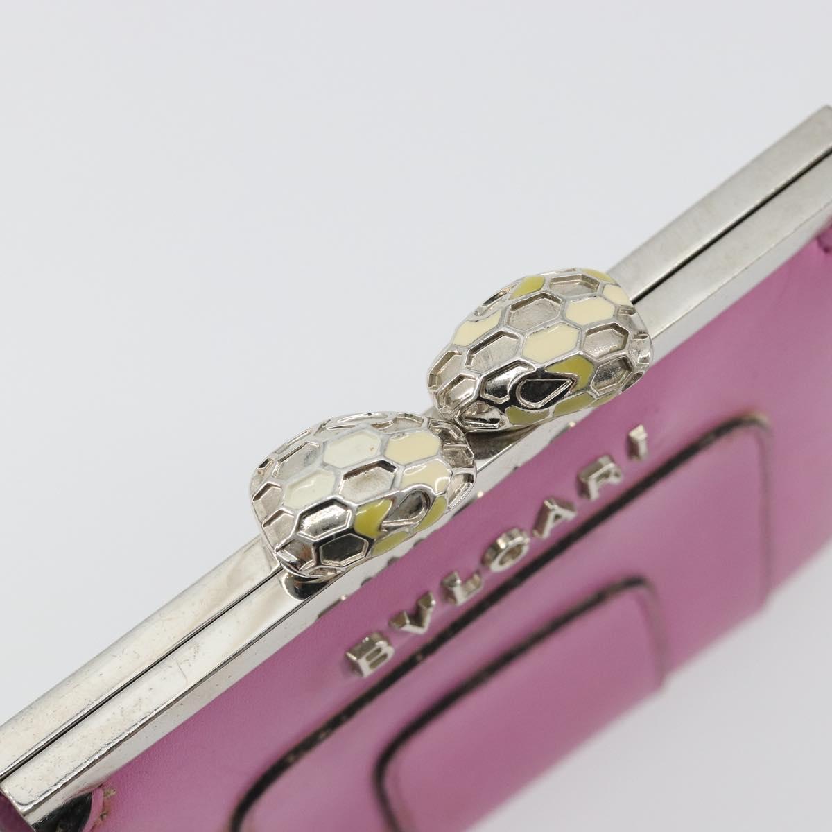 BVLGARI Coin Purse Leather Pink Silver Auth bs36286