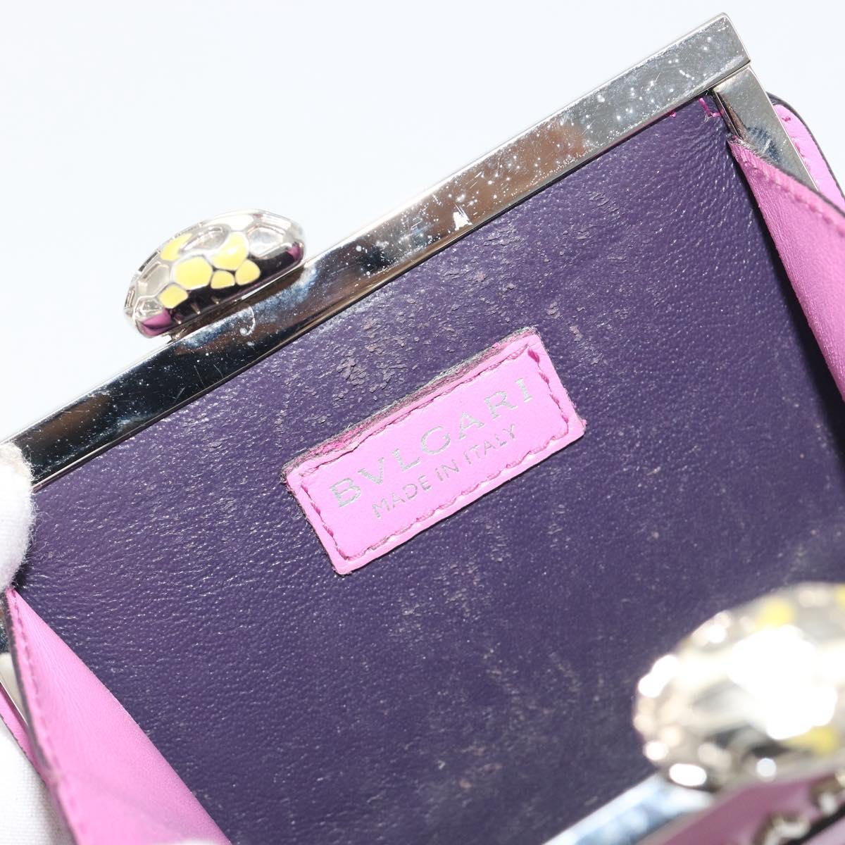 BVLGARI Coin Purse Leather Pink Silver Auth bs36286