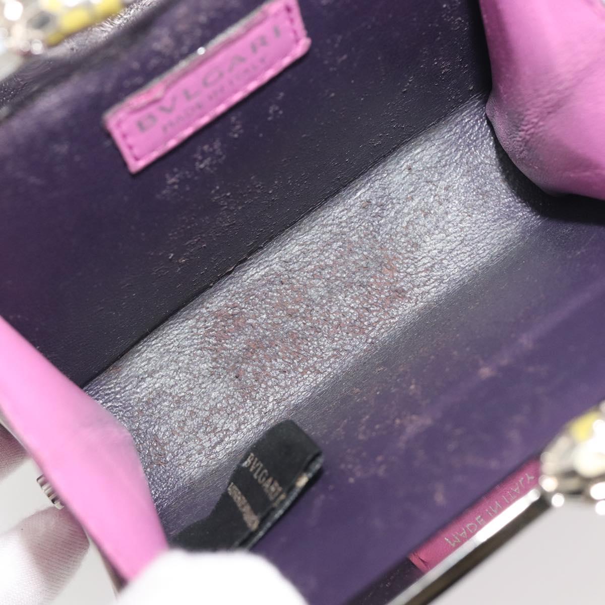 BVLGARI Coin Purse Leather Pink Silver Auth bs36286