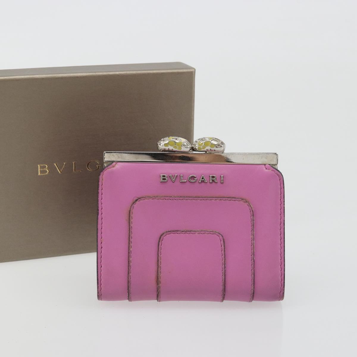 BVLGARI Coin Purse Leather Pink Silver Auth bs36286