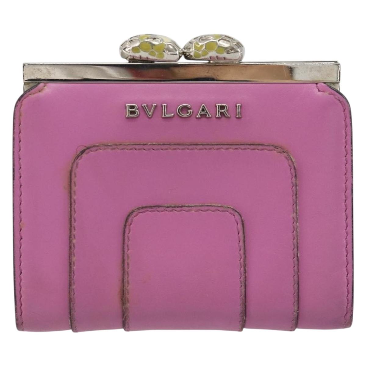 BVLGARI Coin Purse Leather Pink Silver Auth bs36286