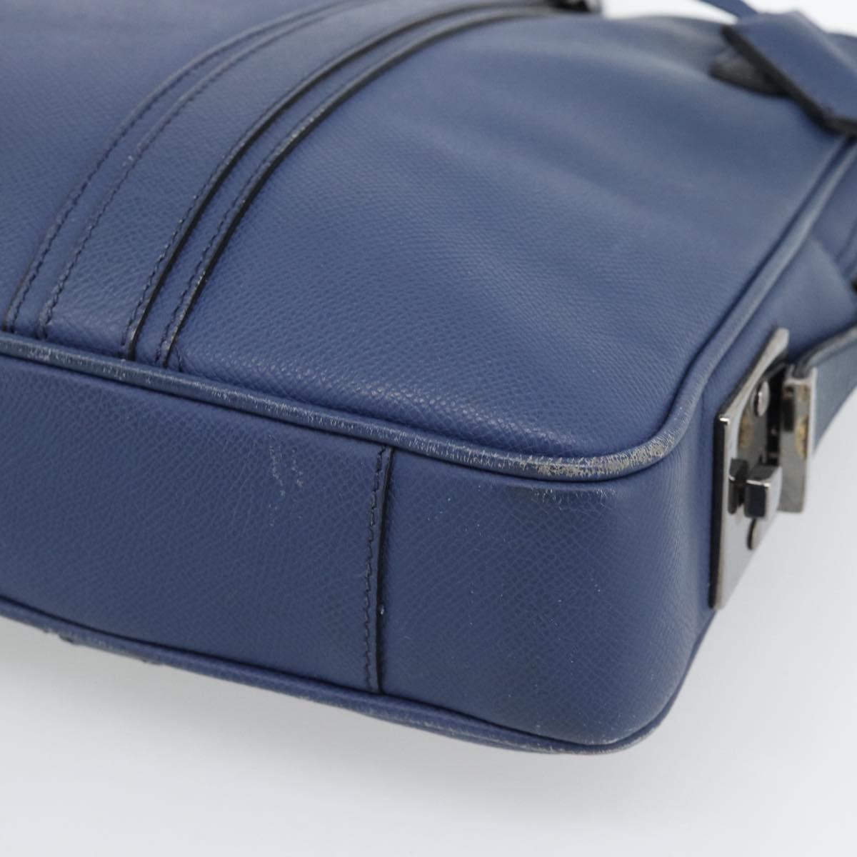 BURBERRY Business Bag Leather Blue Silver Auth bs36287