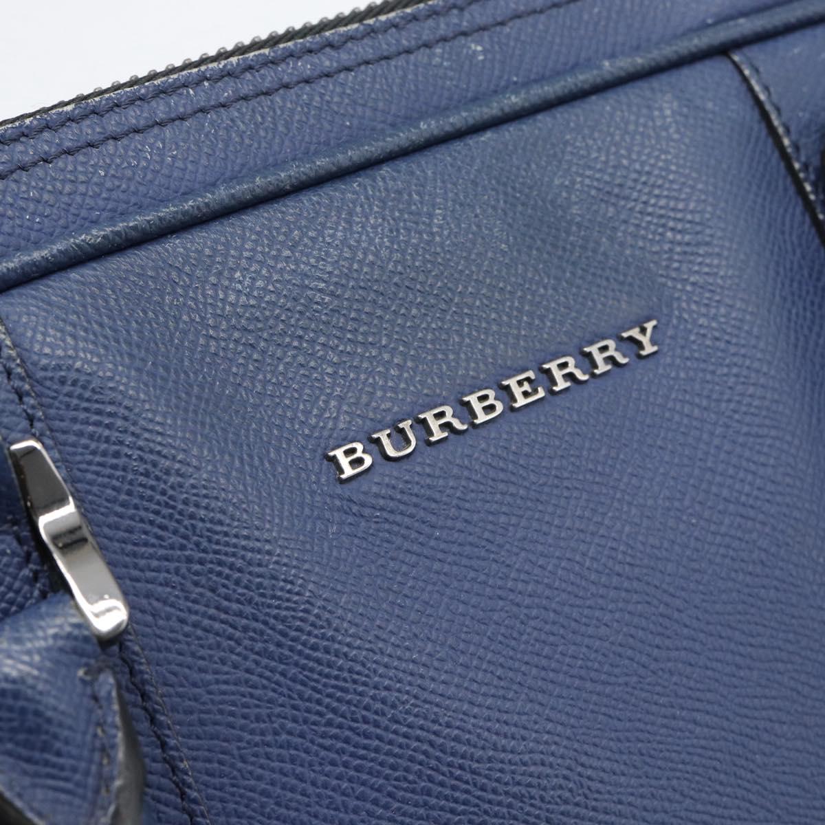 BURBERRY Business Bag Leather Blue Silver Auth bs36287