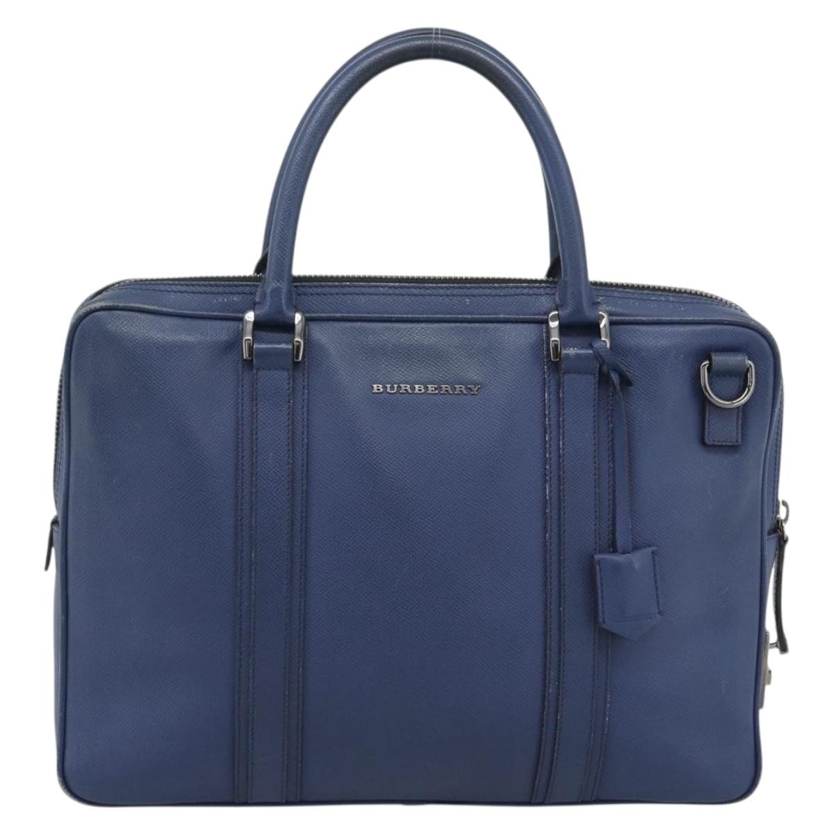 BURBERRY Business Bag Leather Blue Silver Auth bs36287