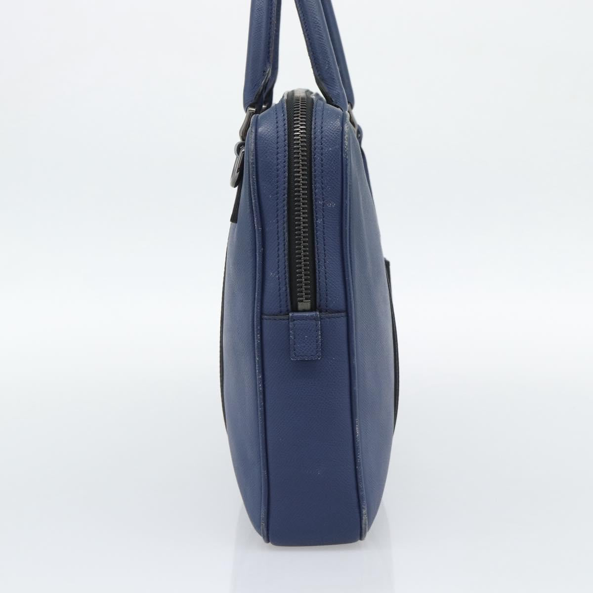 BURBERRY Business Bag Leather Blue Silver Auth bs36287