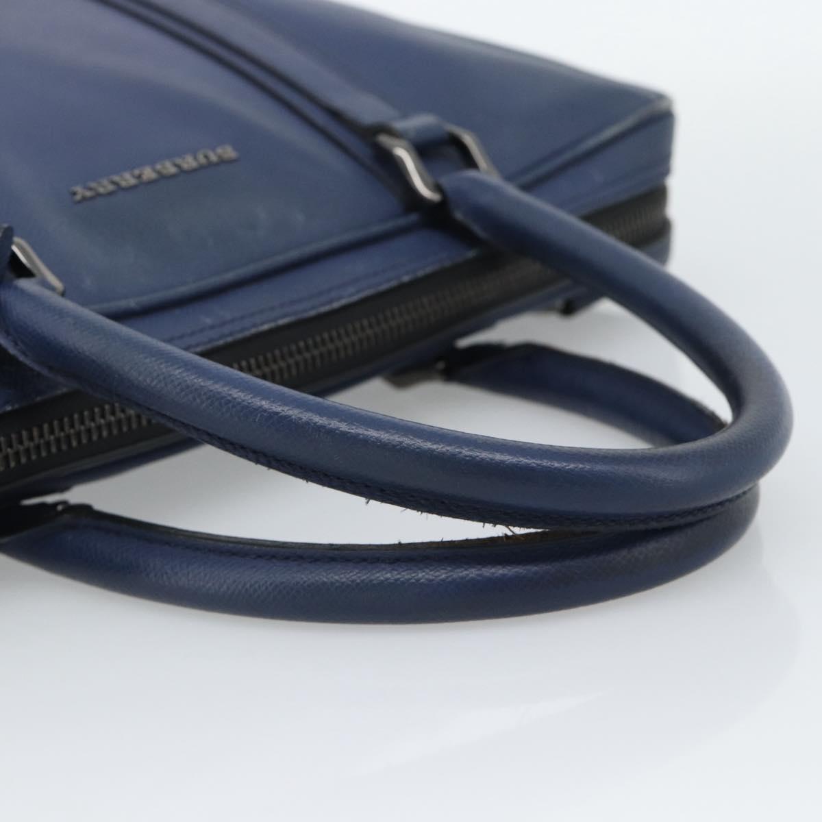 BURBERRY Business Bag Leather Blue Silver Auth bs36287