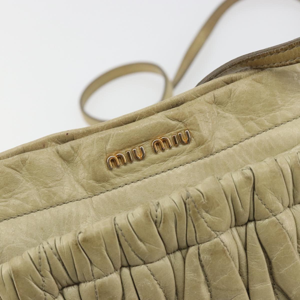 Miu Miu Matelasse Shoulder Bag Leather Beige Gold Auth bs36288
