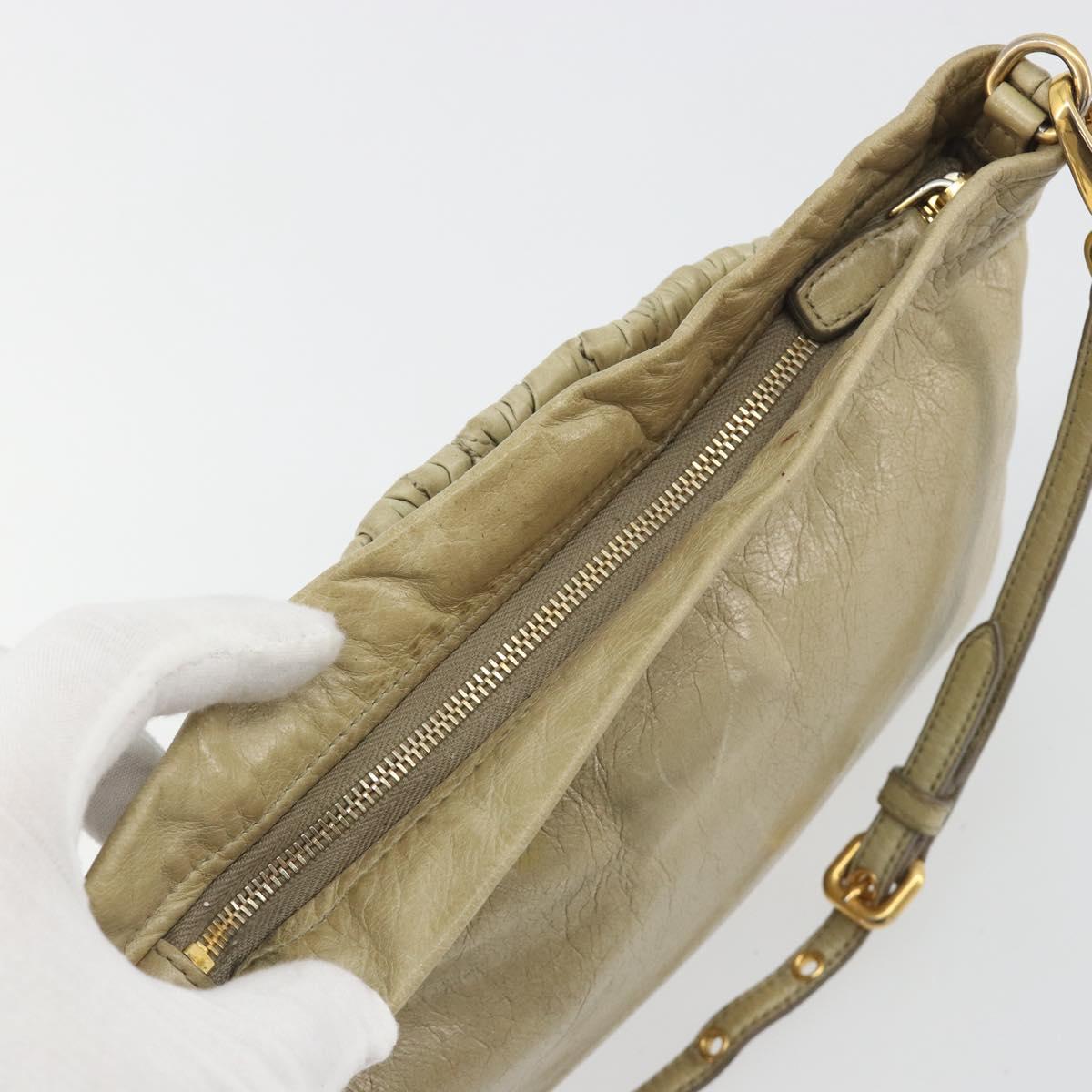 Miu Miu Matelasse Shoulder Bag Leather Beige Gold Auth bs36288