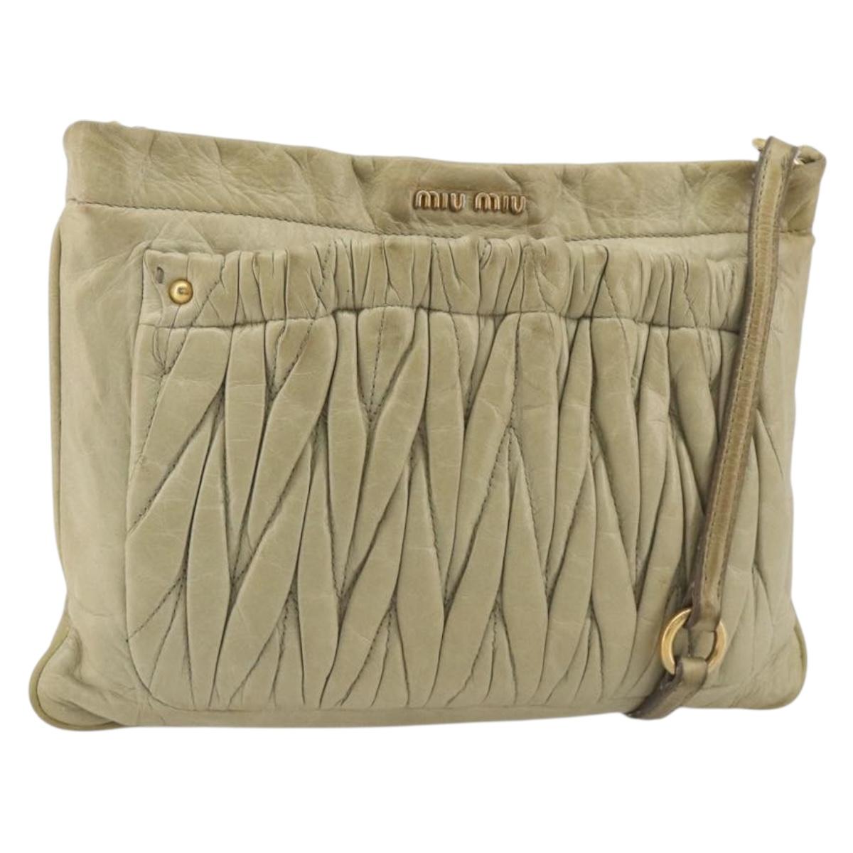 Miu Miu Matelasse Shoulder Bag Leather Beige Gold Auth bs36288