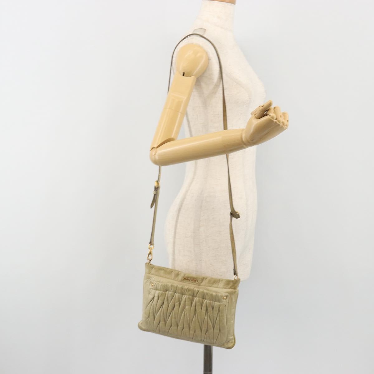 Miu Miu Matelasse Shoulder Bag Leather Beige Gold Auth bs36288