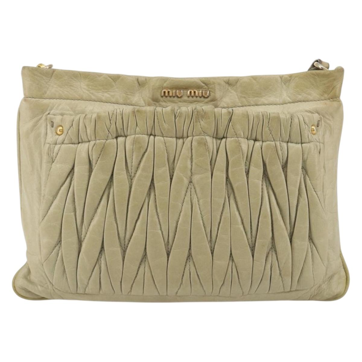 Miu Miu Matelasse Shoulder Bag Leather Beige Gold Auth bs36288