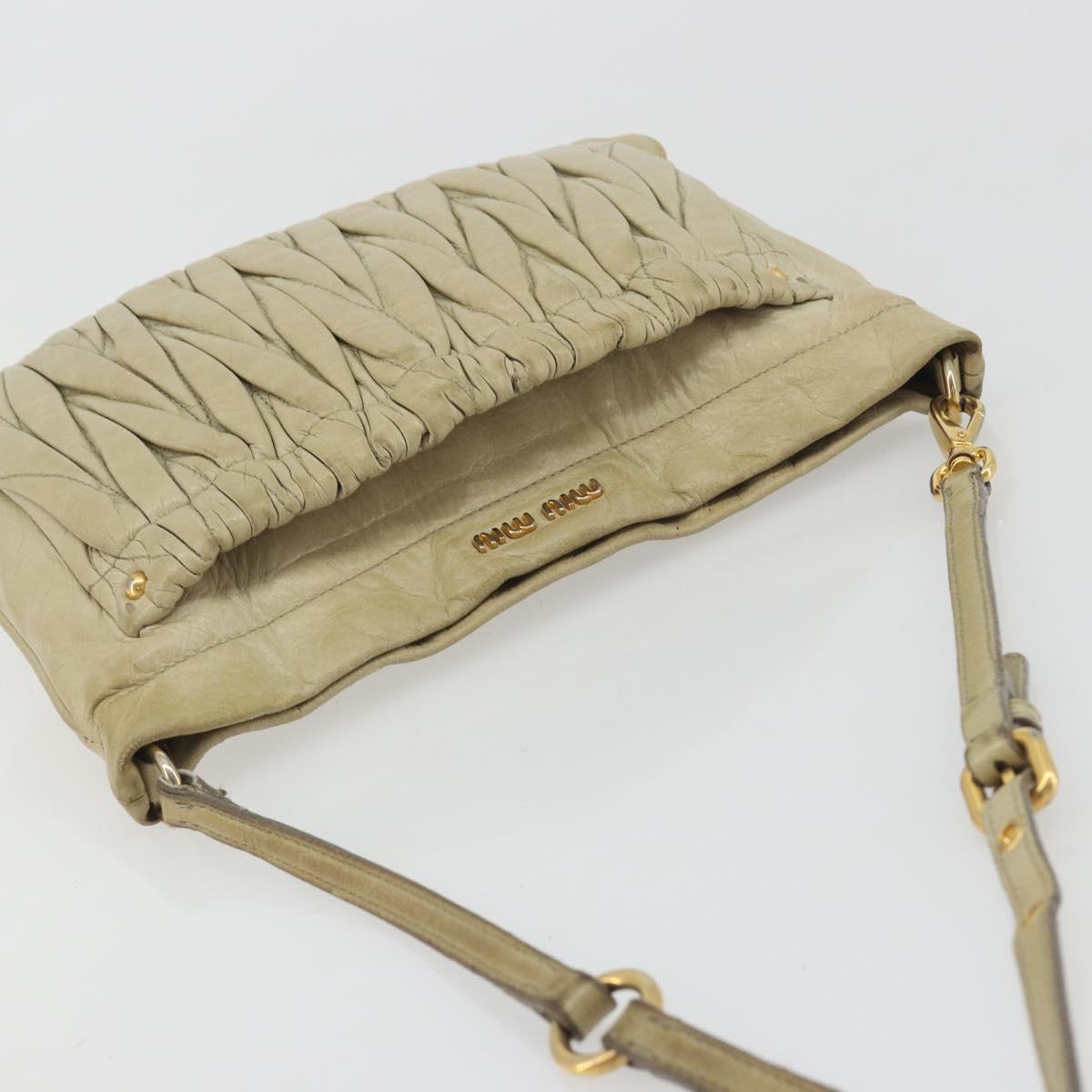 Miu Miu Matelasse Shoulder Bag Leather Beige Gold Auth bs36288