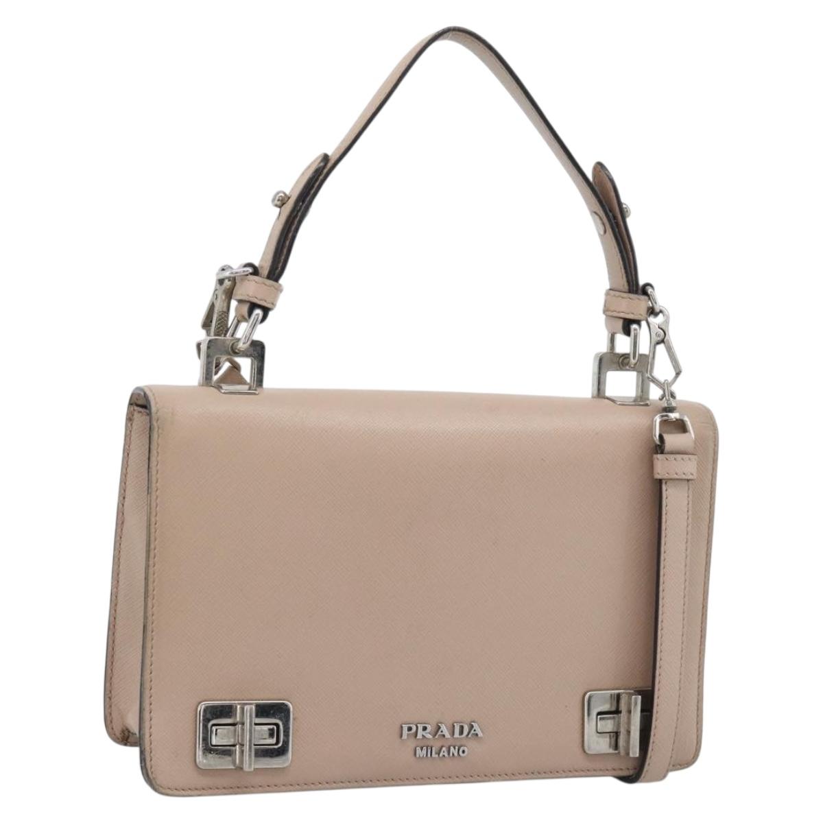 PRADA Hand Bag Safiano Leather 2way Pink Silver Auth bs36289