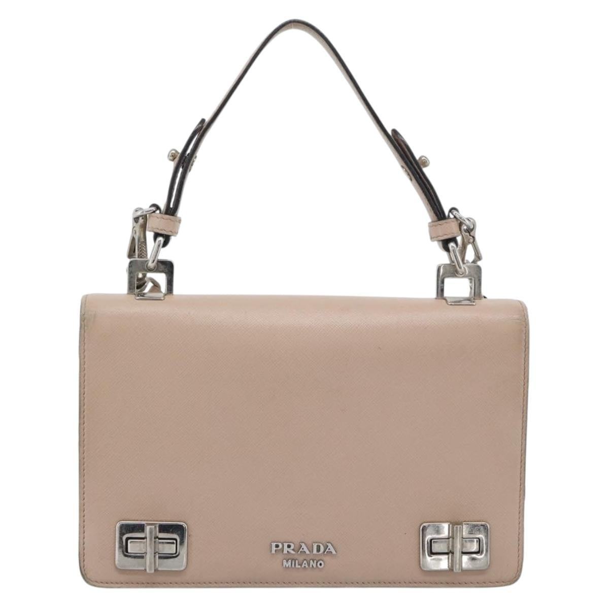 PRADA Hand Bag Safiano Leather 2way Pink Silver Auth bs36289