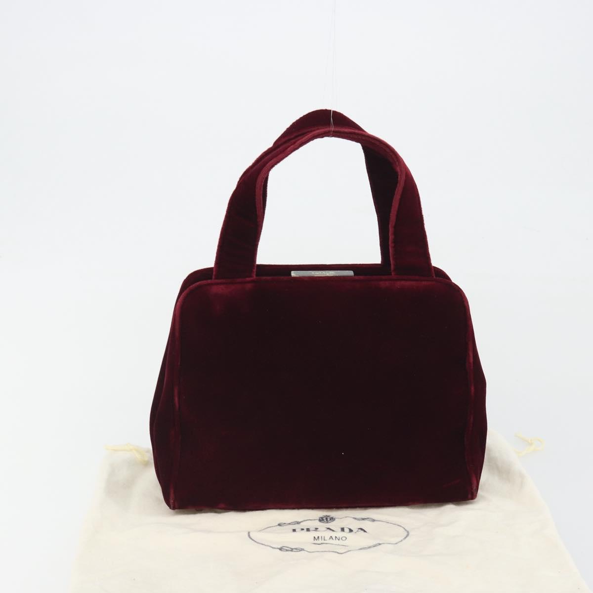 PRADA Hand Bag Velor Red Silver Auth bs36290
