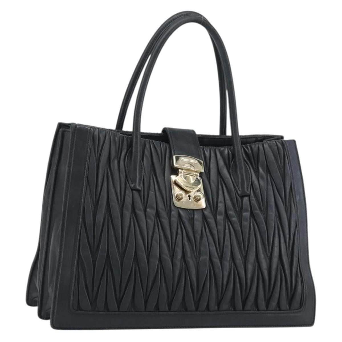 Miu Miu Matelasse Hand Bag Leather Black Gold Auth bs36292