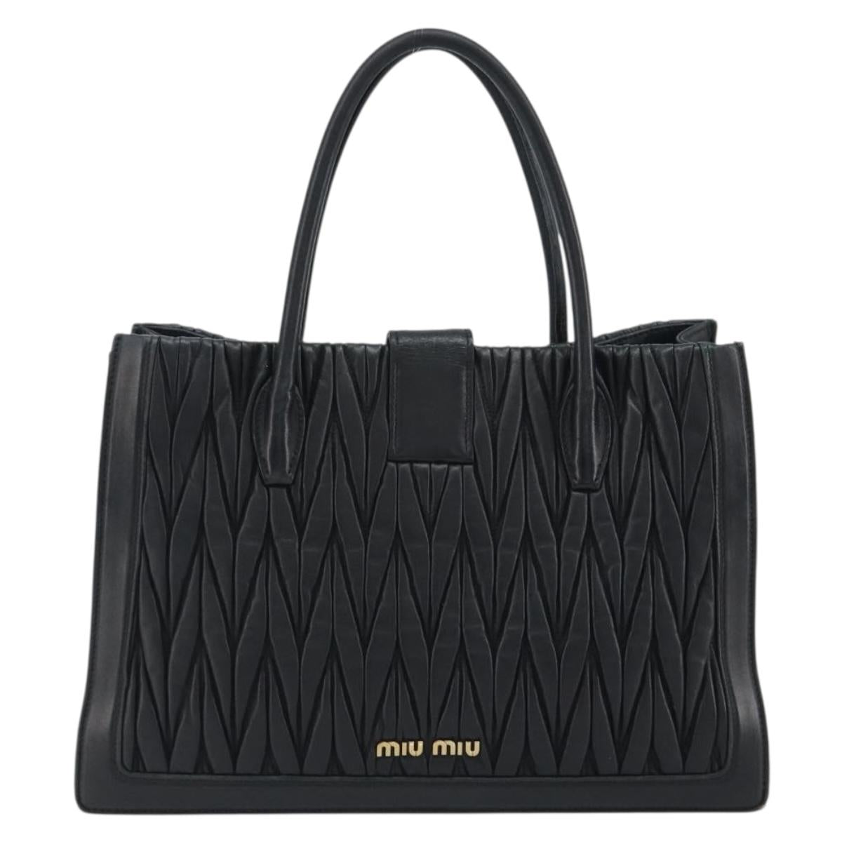 Miu Miu Matelasse Hand Bag Leather Black Gold Auth bs36292