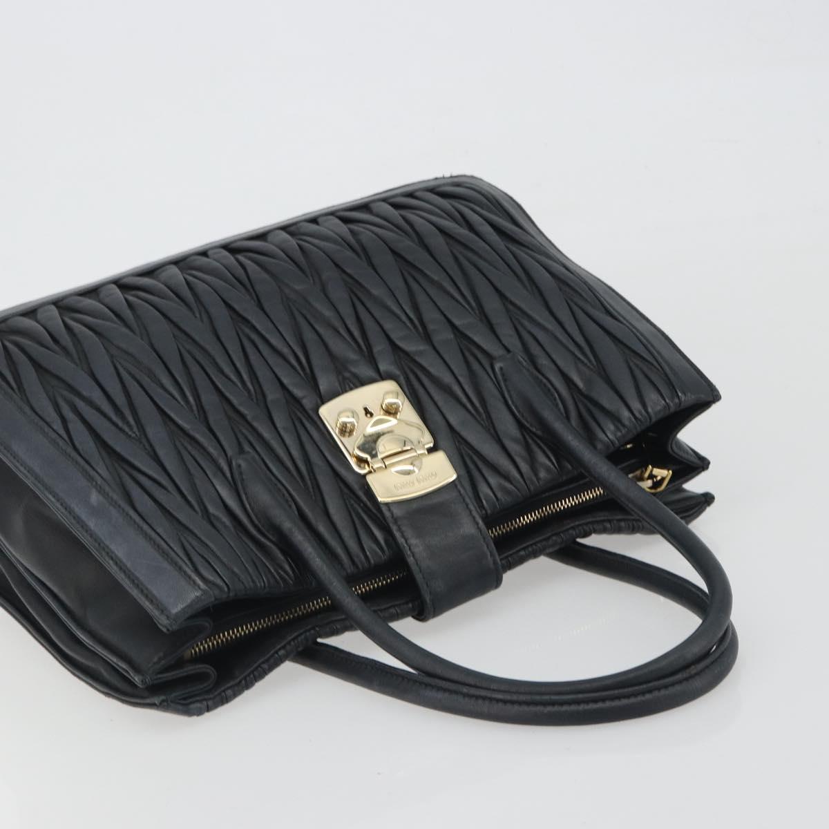 Miu Miu Matelasse Hand Bag Leather Black Gold Auth bs36292