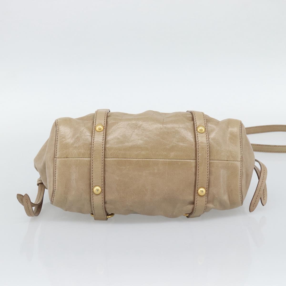 Miu Miu Hand Bag Leather 2way Beige Gold Auth bs36293V