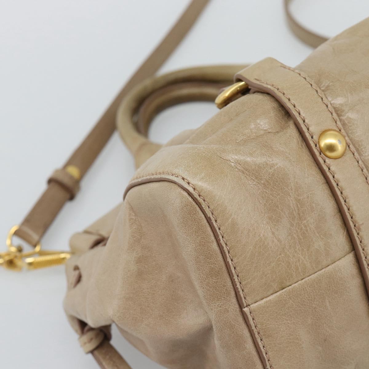 Miu Miu Hand Bag Leather 2way Beige Gold Auth bs36293V