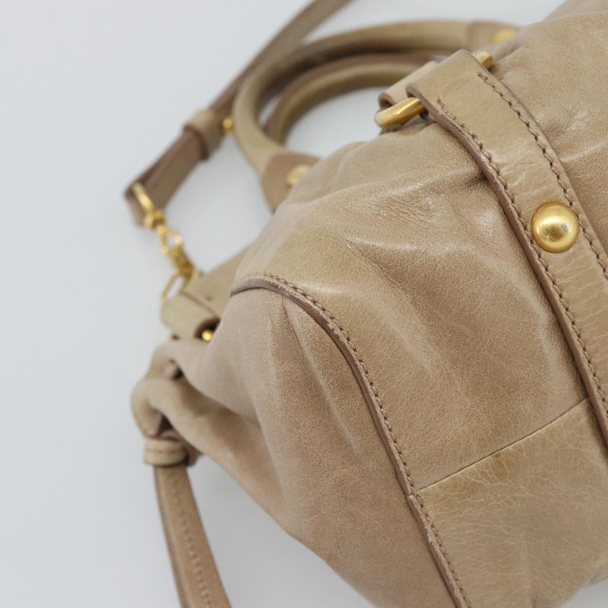 Miu Miu Hand Bag Leather 2way Beige Gold Auth bs36293V